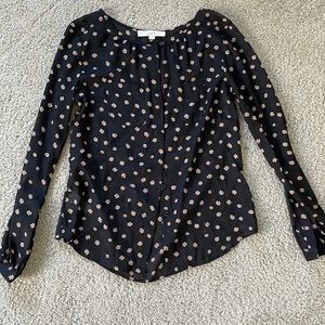LOFT size Xs black with pink flower blouse